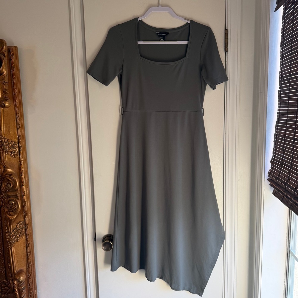 Club Monaco Womens Medium Gray Square Neck Asymmetrical Midi Dress